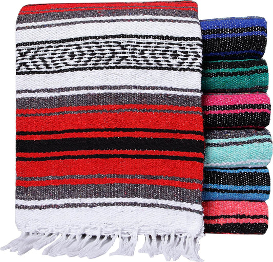Mexican Yoga Blanket | Colorful Falsa Serape | Park, Yoga Towel, Picnic, Beach, Patio, Soft Woven Saddle Blanket, Boho Home Décor (Random Color)